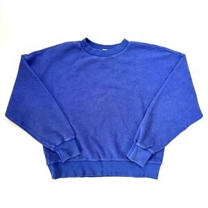 Gap Sweatshirt Women Blue Textured French Terry Cropped Relaxed Fit Small